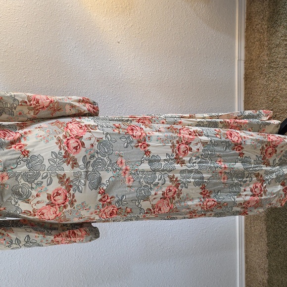 JCPenney Floral Long Sleeve Dress - Cream and Pink 41" Long - Picture 7 of 13